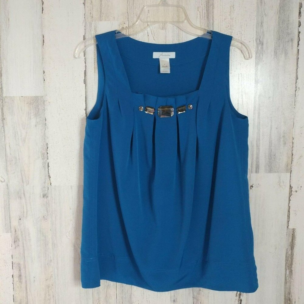 JH Collectibles Sleeveless Blouse Blue Beaded Women's Size Small